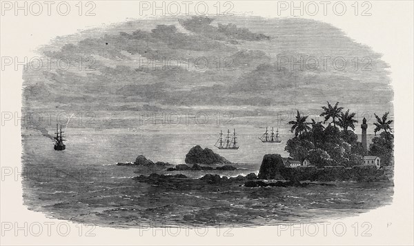 WRECK OF THE MAIL STEAM-SHIP RANGOON AT GALLE: THE KADIR ROCKS AT THE ENTRANCE TO GALLE HARBOUR, 1871