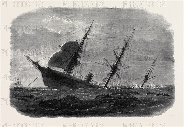 WRECK OF THE MAIL STEAM-SHIP RANGOON AT GALLE: THE RANGOON SINKING AFTER THE REMOVAL OF THE PASSENGERS AND CREW, 1871