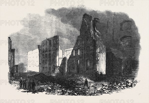 VIEW FROM COTTON'S YARD, SHOWING THE SPOT WHERE MR, BRAIDWOOD WAS KILLED, THE GREAT FIRE IN SOUTHWARK, JULY6, 1861