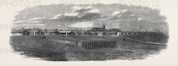 NORTH VIEW OF A PORTION OF THE CURRAGH CAMP, ENGLISH CHURCH, ROMAN CATHOLIC CHURCH, THE PRINCE OF WALES IN IRELAND, JULY 13, 1861