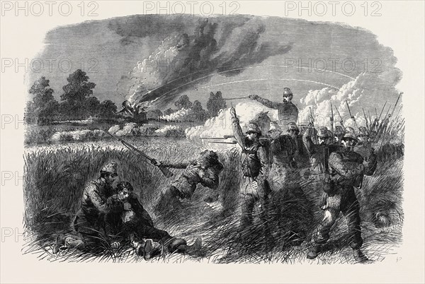 THE CIVIL WAR IN AMERICA: FIGHT AT HAINSVILLE, ON THE UPPER POTOMAC, ADVANCE OF THE WISCONSIN MEN (FEDERALISTS) ON THE SECESSIONIST POSITION