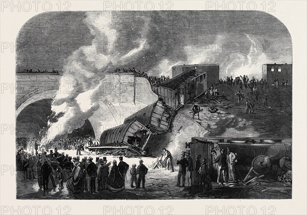 FATAL RAILWAY ACCIDENT AT KENTISH TOWN, ON THE NORTH AND SOUTH WESTERN JUNCTION LINE: SCENE OF THE DISASTER ON MONDAY NIGHT, SEPTEMBER 7, 1861