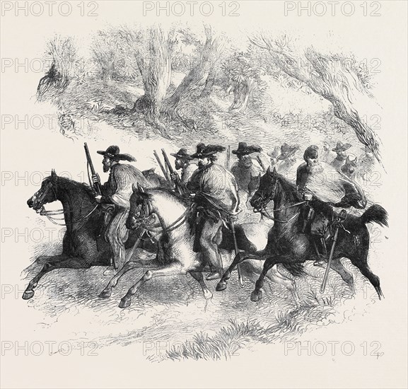 THE WAR IN AMERICA: TEXAN RANGERS (FEDERALISTS) RECONNOITRING BETWEEN ALEXANDRIA AND FAIRFAX, VIRGINIA