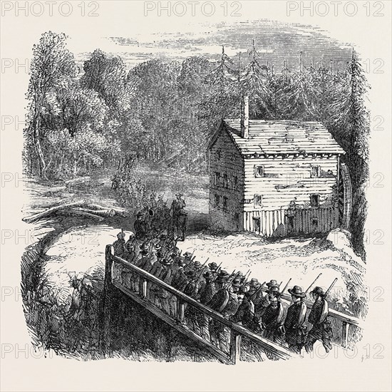 THE CIVIL WAR IN AMERICA: FRANKLIN'S BRIGADE PASSING ARLINGTON MILL ON ITS WAY TO OCCUPY MUNSON'S HILL, OCTOBER 26, 1861