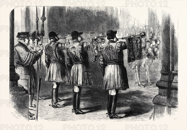 THE OPENING OP PARLIAMENT, TRUMPETERS ANNOUNCING THE APPROACH OF HER MAJESTY, FEBRUARY, 1861