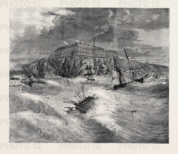 THE RECENT GALE, SCENE AT WHITBY: UPSETTING OF THE LIFE BOAT AND LOSS OF TWELVE LIVES, FEBRUARY, 1861