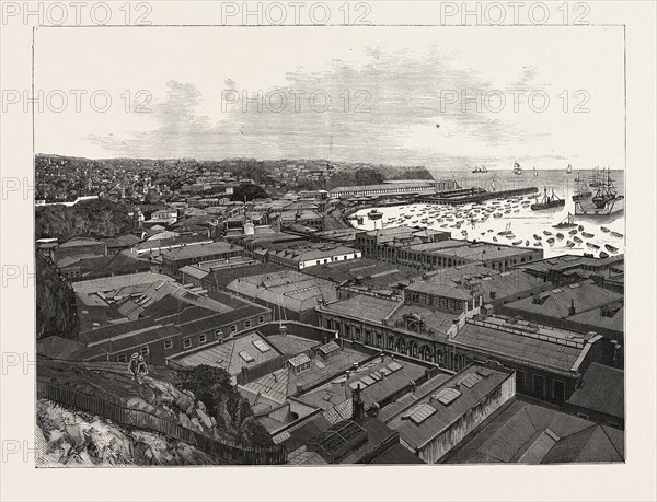 CHILE: THE PORT OF VALPARAISO, SHOWING THE CUSTOM HOUSES, DRY FLOATING DOCK, AND BUSINESS PORTION OF THE CITY