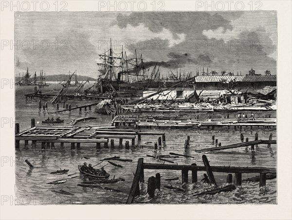 JAMAICA, THE CYCLONE OF JULY 18TH; APPEARANCE OF THE WHARVES AT KINGSTON THE DAY AFTER THE STORM