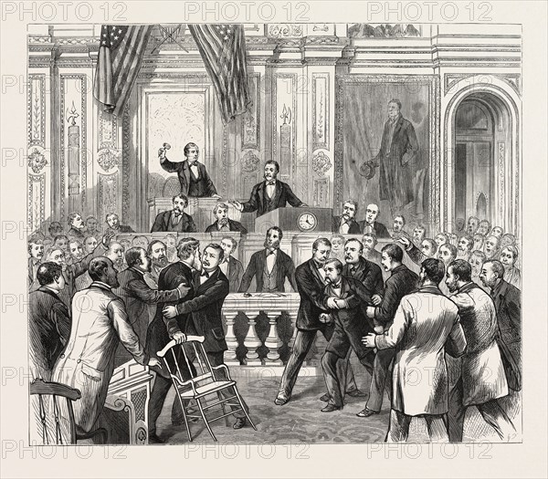 DISTRICT OF COLUMBIA: MEMBERS OF CONGRESS ENDEAVORING TO PREVENT A PERSONAL ENCOUNTER BETWEEN MESSRS. WEAVER, OF IOWA, AND SPARKS, OF ILLINOIS, IN THE HALL OF THE REPRESENTATIVES, DECEMBER 21ST