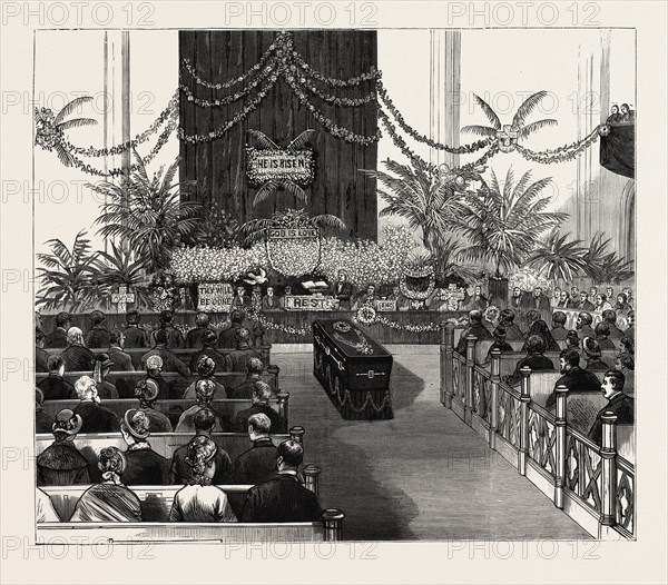 NEW YORK: FUNERAL SERVICES OVER THE REMAINS OF THE LATE REV. DR. EDWIN H. CHAPIN, THE FLORAL TRIBUTES AT THE ALTAR