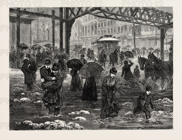 NEW YORK: AN INCIDENT OF SHOPPING DAY DURING THE THAW, AT CANAL STREET AND WEST BROADWAY