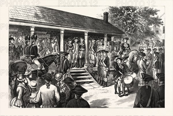 NEW YORK: CENTENNIAL OF THE CAPTURE OF MAJOR ANDRÃâ, AT TARRYTOWN, SEPT. 23RD, THE LAST PHASE OF ARNOLD'S TREASON, MAJOR ANDRÃâ BEING LED TO THE PLACE OF EXECUTION