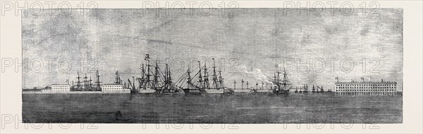 THE RUSSIAN NAVY AT CRONSTADT, SKETCHED FROM THE PADDLE BOX OF H.M.S. "MERLIN"