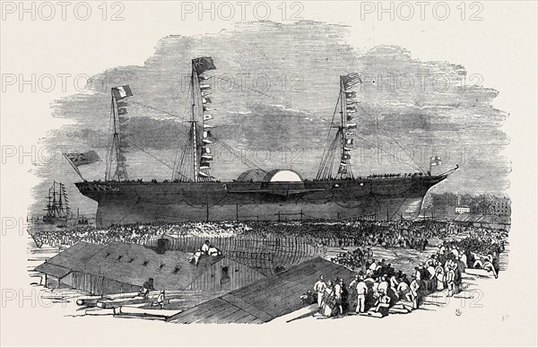 LAUNCH OF "THE PERSIA" ("THE LARGEST STEAMER IN THE WORLD"), AT GLASGOW, JULY 14, 1855