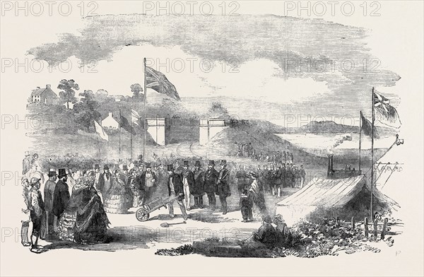 SIR JAMES GRAHAM COMMENCING THE SILLOTH RAILWAY, FRIDAY, 31 AUGUST, 1855; This short line of 12.75 miles is intended to complete the communication between the German Ocean and the Irish Sea. It branches off from the Port Carlisle Railway at a place called Drumburgh, about eight miles north west of the city of Carlisle, and will be carried to the Cumberland.