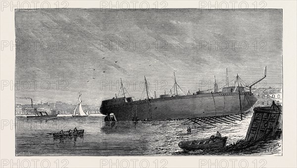 THE ATTEMPT TO LAUNCH THE IRONCLAD " INDEPENDENCIA" BUILT FOR THE BRAZILIAN GOVERNMENT, AUGUST 15, 1874