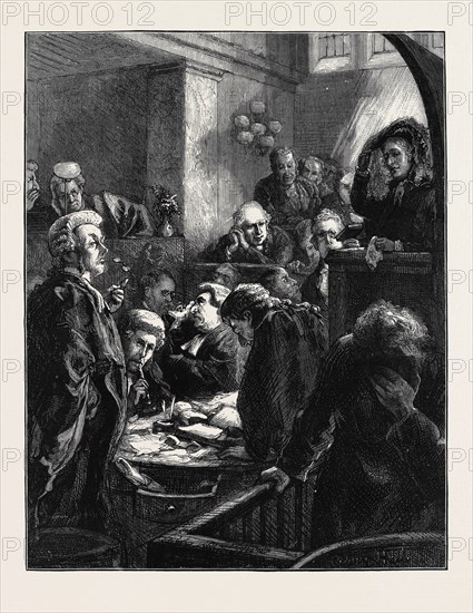 IMAGE ACCOMPANYING "THE LAW AND THE LADY: A Novel" BY WILKIE COLLINS, CHAPTER XVIII, THIRD QUESTION, WHAT WAS HIS MOTIVE?

"The witnesses for the defence were now to be heard; and first and foremost among them appeared the prisoner's mother. She looked at her son as she lifted her veil to take the oath. He burst into tears."