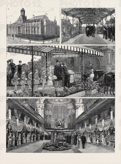 THE PRINCE AND PRINCESS OF WALES AT BRADFORD: 1. The New Technical Schools: Waiting for the Prince; 2. The Arrival of the Prince and Princess at Saltaire Railway Station; 3. Presentation of a Bouquet to the Princess of Wales at Saltaire; 4. Visit of the Prince and Princess to the Bazaar at St. George's Hall