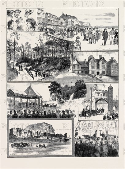 THE ROYAL VISIT TO HASTINGS: 1. On the Parade; 2. Some Hats and Heads; 3. The Chalybeate Well in the New Alexandra Park; 4. The Convalescent Home; 5. A Roadside Peep; 6. The Opening Ceremony in the Park; 7. Arrival of the Prince and Princess of Wales at the Railway Station: Passing Under the Triumphal Arch; 8. The Reception by the Fishermen; 9. The Morning Fish Market on the Beach