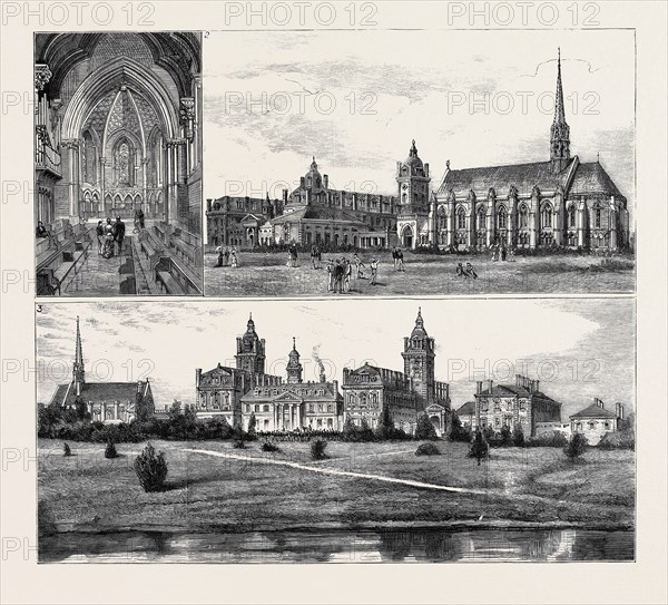 SPEECH DAY AT WELLINGTON COLLEGE: 1. The Chapel Looking East; 2. The South Side of the College and the Chapel; 3. The Front of the College from the Lakes