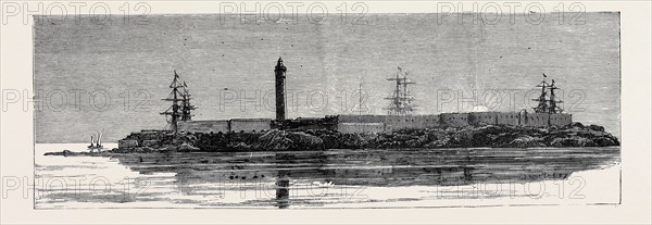 BEFORE THE BOMBARDMENT OF ALEXANDRIA, JULY 7, 1882: FORTIFICATIONS OF THE LIGHTHOUSE AND BARRACKS