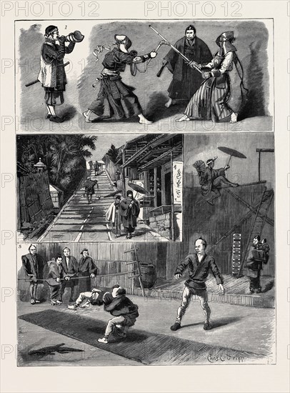 ROUND THE WORLD YACHTING IN THE "CEYLON", JAPAN: 1. Fencing: "Uno" versus Sword; 2. A Street of Steps; 3. An Acrobatic Performance