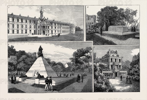 THE MARIETTE FÃäTE AT BOULOGNE: 1. The New Hospital; 2. Mariette's Grave at Boulac, Cairo; 3. Statue of Auguste Mariette at Boulogne, Unveiled July 16, 1882; 4. The Villa des Moulineaux, Mariette's House at Boulogne
