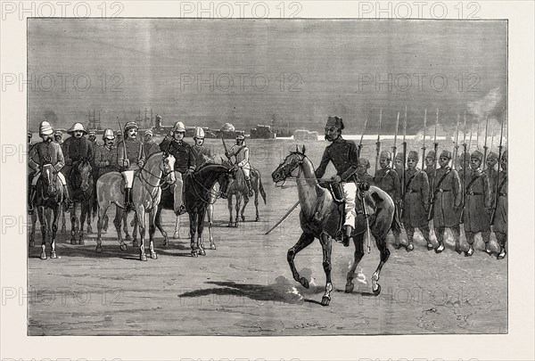 THE REBELLION IN THE SOUDAN (SUDAN): REVIEW OF EGYPTIAN TROOPS AT SUAKIM BY ADMIRAL SIR W. HEWETT