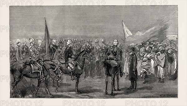 THE REBELLION IN THE SOUDAN (SUDAN), THE RELIEF OF TOKAR, AFTER THE SECOND BATTLE OF TEB: MEETING OF GENERAL GRAHAM AND THE GOVERNOR OF TOKAR
