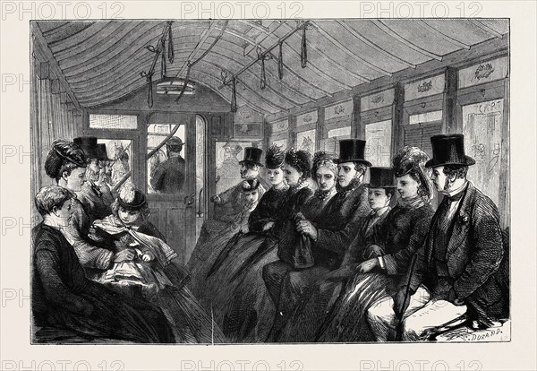 THE BRIXTON AND KENNINGTON TRAMWAY. INTERIOR OF A CARRIAGE, LONDON, 1870; METROPOLITAN STREET TRAMWAY COMPANY