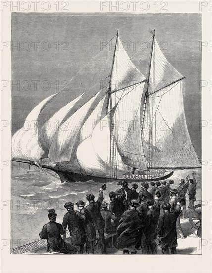 THE SAPPHO ROUNDING THE VECTIS, AND SETTING HER BALLOON-CANVAS, 1870