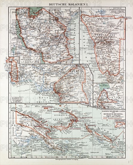 MAP OF GERMAN COLONIES, GERMAN NEW GUINEA, CAMEROON, 1899