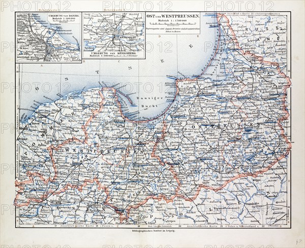 MAP OF EAST AND WEST PRUSSIA, KÃñNIGSBERG (KALININGRAD, RUSSIA) AND DANZIG (POLAND), 1899