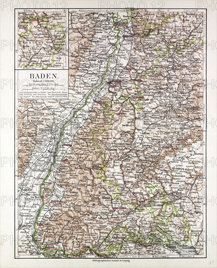 MAP OF BADEN, GERMANY, 1899