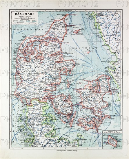 MAP OF DENMARK, 1899