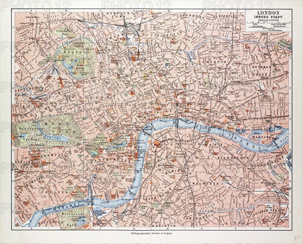 MAP OF THE CENTRE OF LONDON, GREAT BRITAIN, 1899