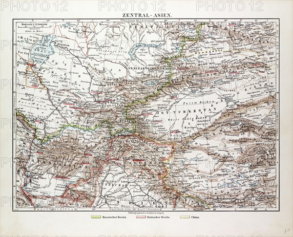 MAP OF CENTRAL ASIA, AFGHANISTAN, PAKISTAN, REPUBLIC OF TAJIKISTAN, TURKMENISTAN, THE REPUBLIC OF UZBEKISTAN, TIBET AND THE NORTH OF INDIA, 1899