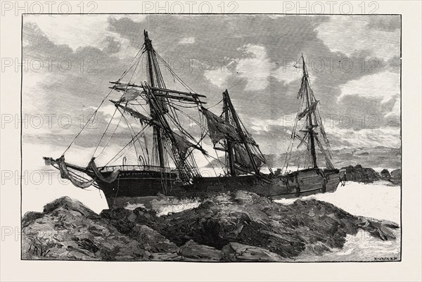 THE GREAT GALE AND SNOW STORM: WRECK OF THE BAY OF PANAMA, NEAR FALMOUTH, FROM A SKETCH EY H.S. TUKE