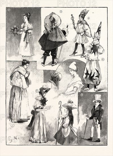 SKETCHES AT THE LADY MAYORESS'S CHILDREN'S BALL, MANSION HOUSE, LONDON: 1. Miss Majolier. 2. Master Leach. 3. Master Leach. 4. Wilfrid Richardson. 5. W. Howard. 6. Miss Soulsby. 7. Dorothy Magnay. 8. Miss Alice Leach. 9. Christopher Magnay. 10. J. Williams