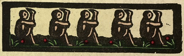 illustration of English tales, folk tales, and ballads. Five acrobats in a row