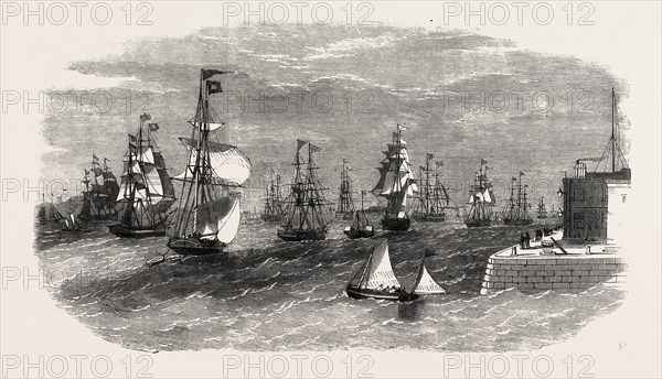 SCENE IN THE MERSEY ON THE TERMINATION OF THE LATE GALE, VESSELS OUTWARD-BOUND