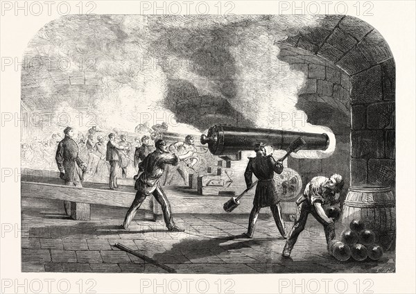 THE MAIN BATTERY AT FORT SUMTER: GUNS BEARING ON FORT MOULTRIE AND THE CHANNEL DURING THE ACTION OF FRIDAY APRIL 12, 1861