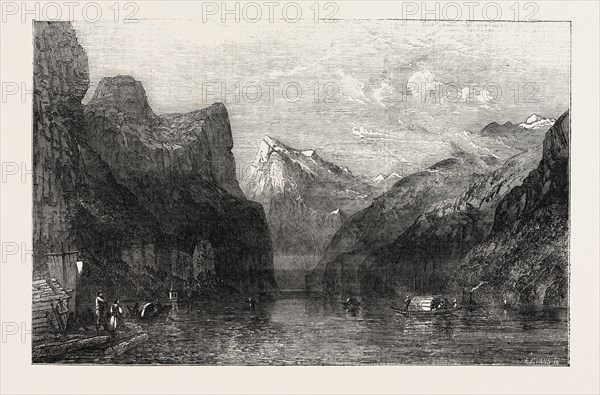 THE BAY OF URI, LAKE OF LUCERNE PAINTED BY W.C. SMITH. FROM THE EXHIBITION OF THE SOCIETY OF PAINTERS IN WATER-COLOURS, 1854; LUZERN