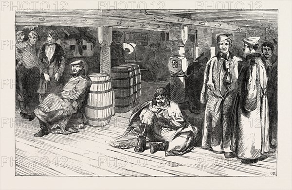 RUSSIAN PRISONERS AT SHEERNESS: THE DEVONSHIRE., RUSSIAN PRISONERS BETWEEN DECKS, 1854