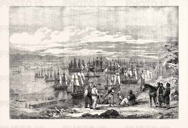 THE CRIMEAN WAR: VARNA BAY: THE ALLIED FLEET GETTING UNDER WAY FOR THE CRIMEA, 1854