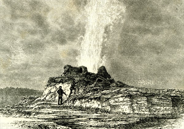 The Castle Geyser in action, 1891, USA