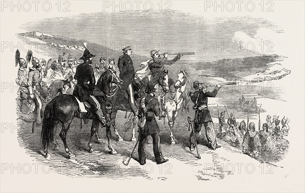 THE CRIMEAN WAR: LORD RAGLAN AND GENERAL CANRORERT VISITING THE FRENCH OUTPOSTS OPPOSITE SEBASTOPOL, 1854