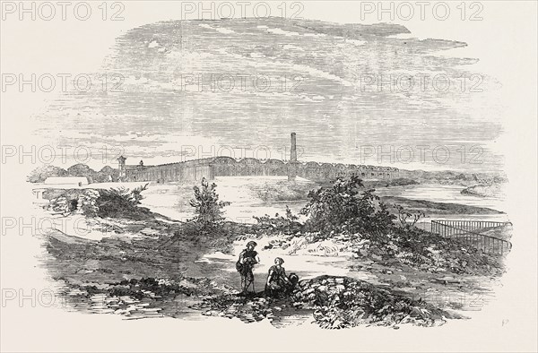 THE BROMBOROUGH POOL CANDLE-WORKS, FROM THE MERSEY, 1854