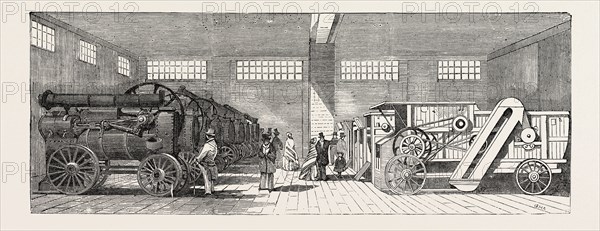 PORTABLE STEAM ENGINES AND THRASHING MACHINES, AT THE SMITHFIELD CLUB CATTLE SHOW, IN THE EXHIBITION OF AGRICULTURAL IMPLEMENTS AND MACHINERY AT KING-STREET BAZAAR, 1854