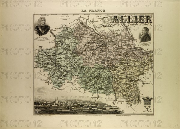 MAP OF ALLIER, 1896, FRANCE